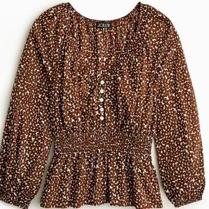 NWT J.Crew V-neck smocked-waist top in mocha floral